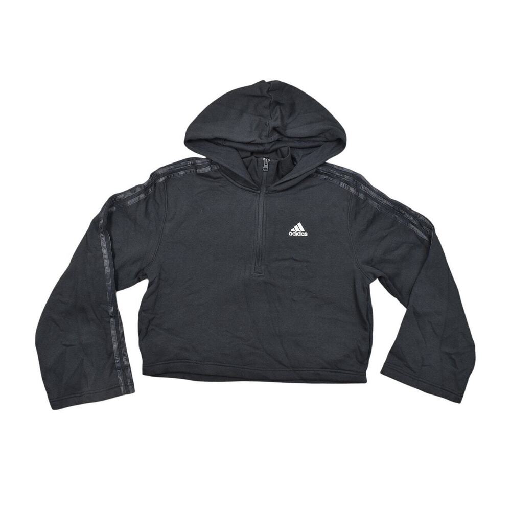 NEW Adidas Women's S Black Cotton Pullover Sweater Cropped Oversize W AOP